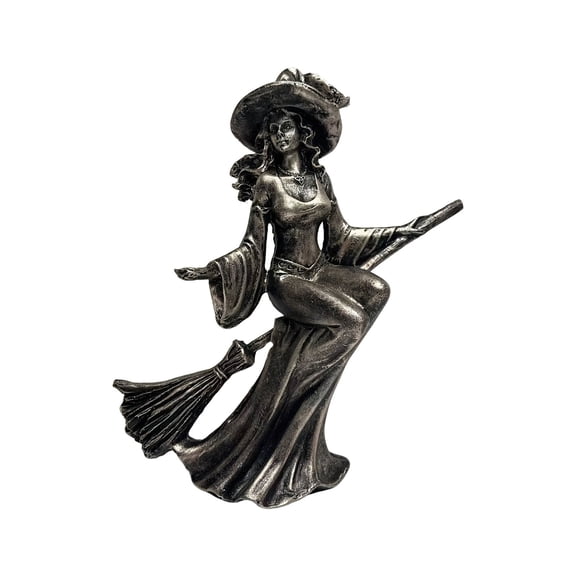 Cheyubny Black Resin Halloween Witches Decorations, 7.5-Inch Elegant Gothic Trinket Shelf, Spooky Charming Halloween Witch Decor for Party Shelf Display