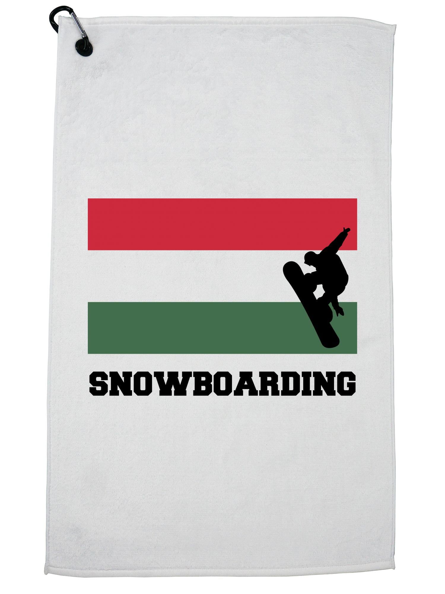 Hungary Olympic Snowboarding Flag Silhouette Golf Towel with Carabiner Clip by Hollywood Thread