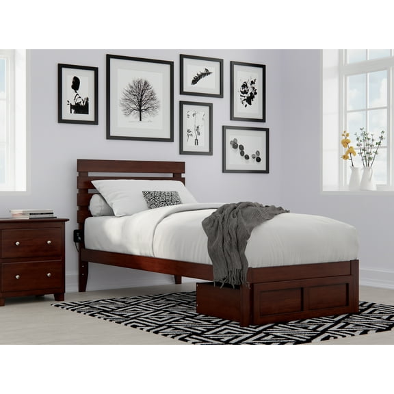 AFI Oxford 14" Twin XL Wood Platform Bed Frame with Foot Drawer Storage, Walnut