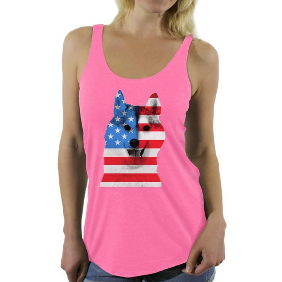 Awkward Styles Women's USA Flag American Husky Dog Lover`s Graphic Racerback Tank Tops Independence Day