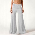 thumbnail image 2 of Fold Over Yoga Pants Trend Solid Wide Leg Loose Fit Lounge Pants with Ruched Waist for Yoga Sports Palazzo, 2 of 6