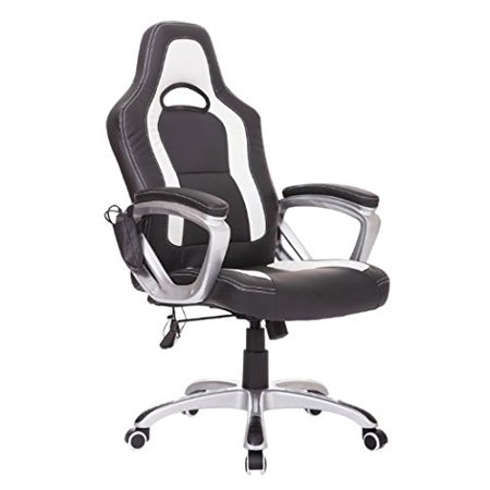 Homcom Race Car Style Pu Leather Heated Maging Office Chair Homcom Race Car Style Pu Leather Heated Maging Office Chair Black And White