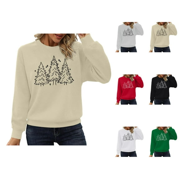 Christmas Tree Sweatshirts for Women 2025 Long Sleeve Crewneck Pine Tree Graphic Sweatshirt Xmas Holiday Pullover Tops