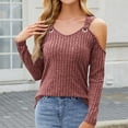 thumbnail image 2 of ZyeKqe Sweaters for Womens Long Sleeve Shirts Cold Shoulder Knit Top Scoop Neck Pullover Top Loose Fitting, 2 of 8