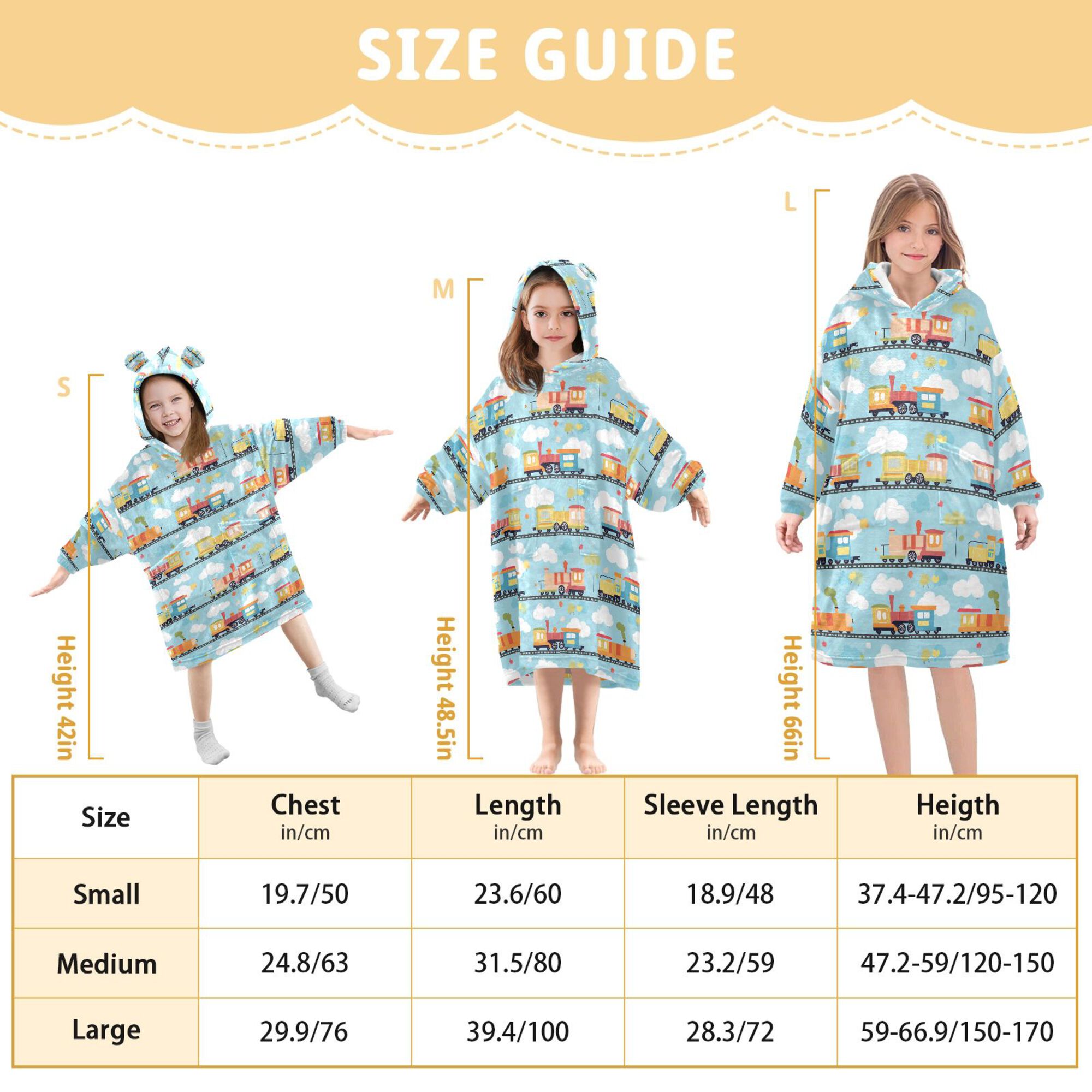 FORMRS Wearable Blanket Hoodie with Sleeves for Kids Cozy Flannel Sweatshirt, Cartoon Train Pattern
