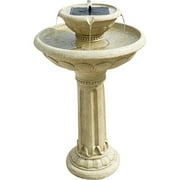 Kensington Gardens Two-Tier Solar Fountain-Antique White Stone