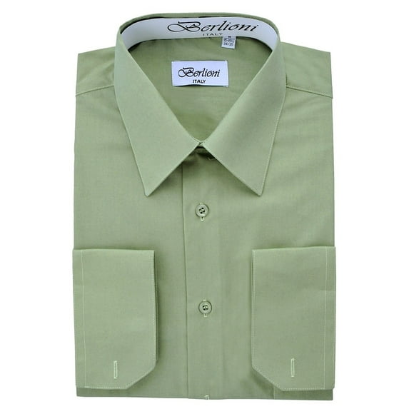 BERLIONI MEN'S CONVERTIBLE CUFF SOLID DRESS SHIRT-SAGE-5XL sleeve 38/39