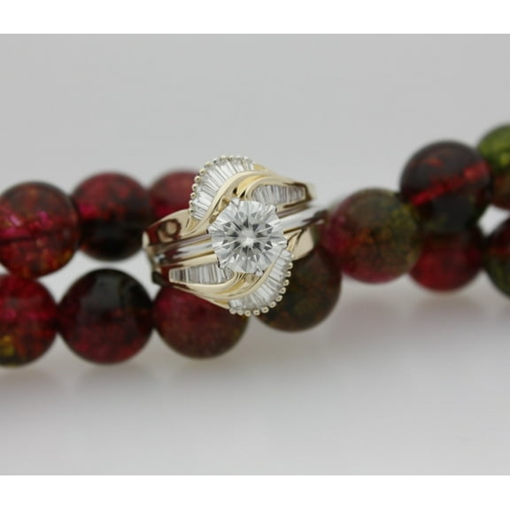 Bluebelljewels Round & Baguette Cut Diamond 14K Yellow Gold Finish Silver Bridal Ring Set For Gift