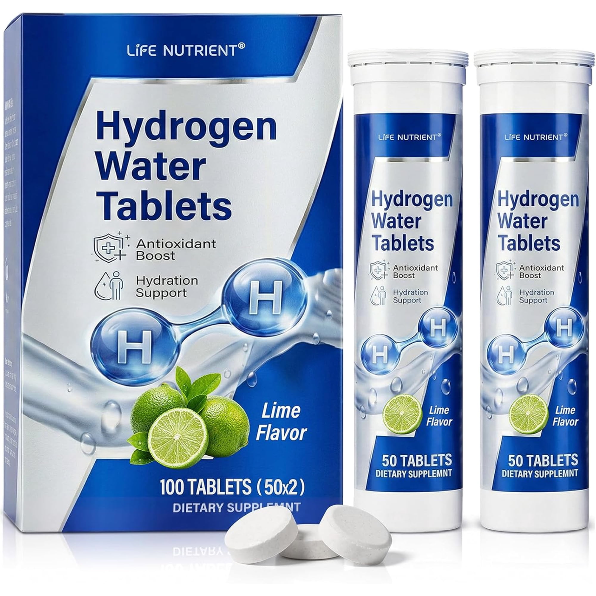 H2 Hydrogen Water Tablets Supplement Magnesium Infused Hydration Drink Mix for Sports Recovery and Antioxidant Support Lime Flavor 100 Count