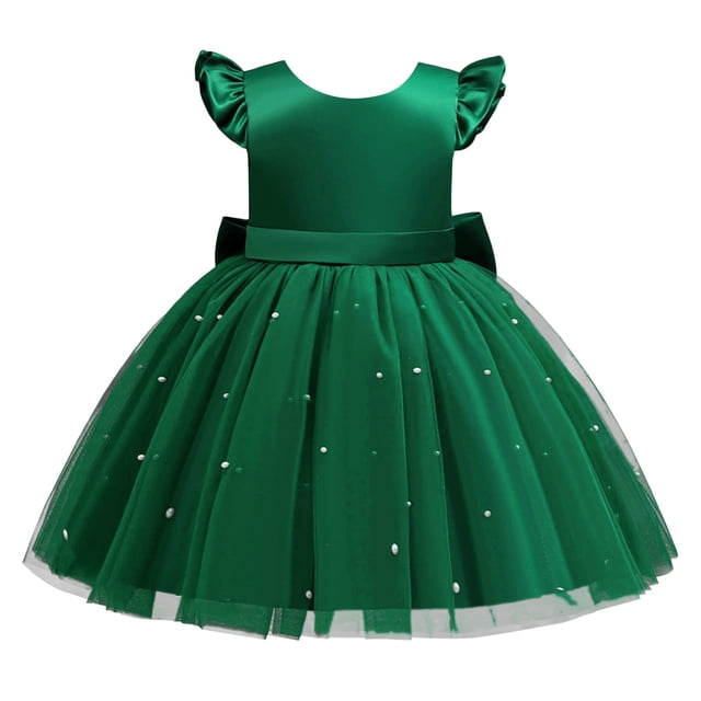 LUOGENLI Robe Élégante pour Fille, Manches Bouffantes, Tutu, Tenue Formelle pour Fille, Robe de Spectacle (Vert Taille 9-10 Ans)