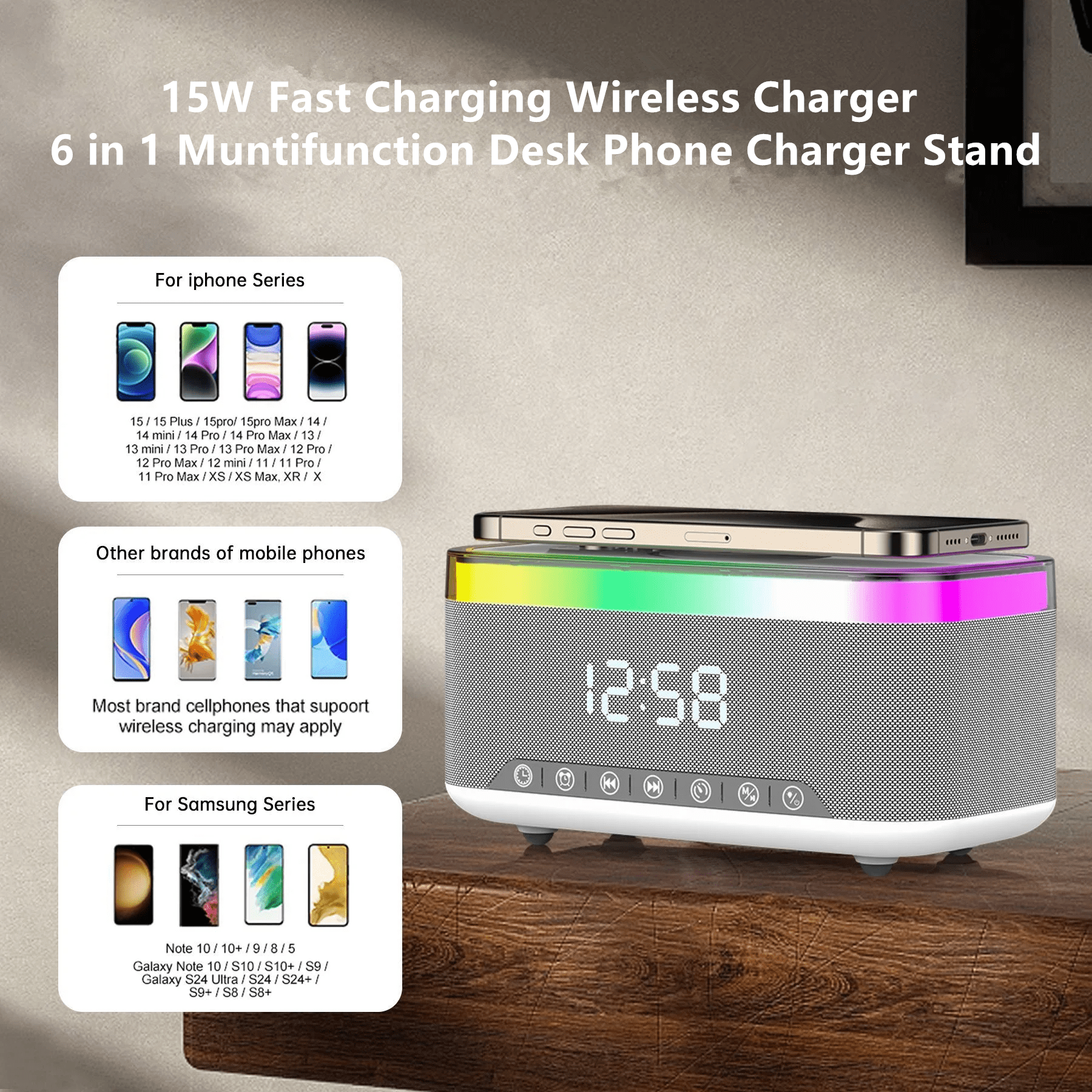 Magnetic Wireless Charger,15W Fast Charging Desk Phone Charging Station for iPhone 17 16 15 13 12 Pro Max Multiple Phone Devices Wireless Mobile Chargers for Home,Office,Outside Using