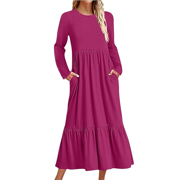 fall dresses for young adults Lindreshi Fall Dresses for Teens with Long Sleeves Fashion Women Long Sleeve Solid Color V-Neck Short Skirt Casual Dress, Girl's, Size: Small, Brown