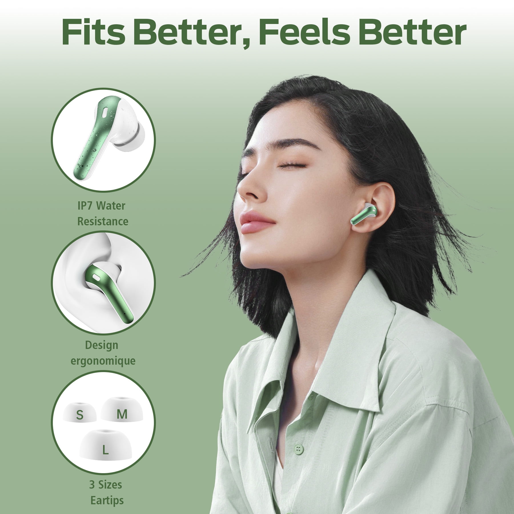 VEATOOL Bluetooth Headphones True Wireless Earbuds 65H Playback Power Display Earphones with Wireless Charging Case IPX7 Waterproof in-Ear Earbuds with Mic for TV Smart Phone Computer Laptop