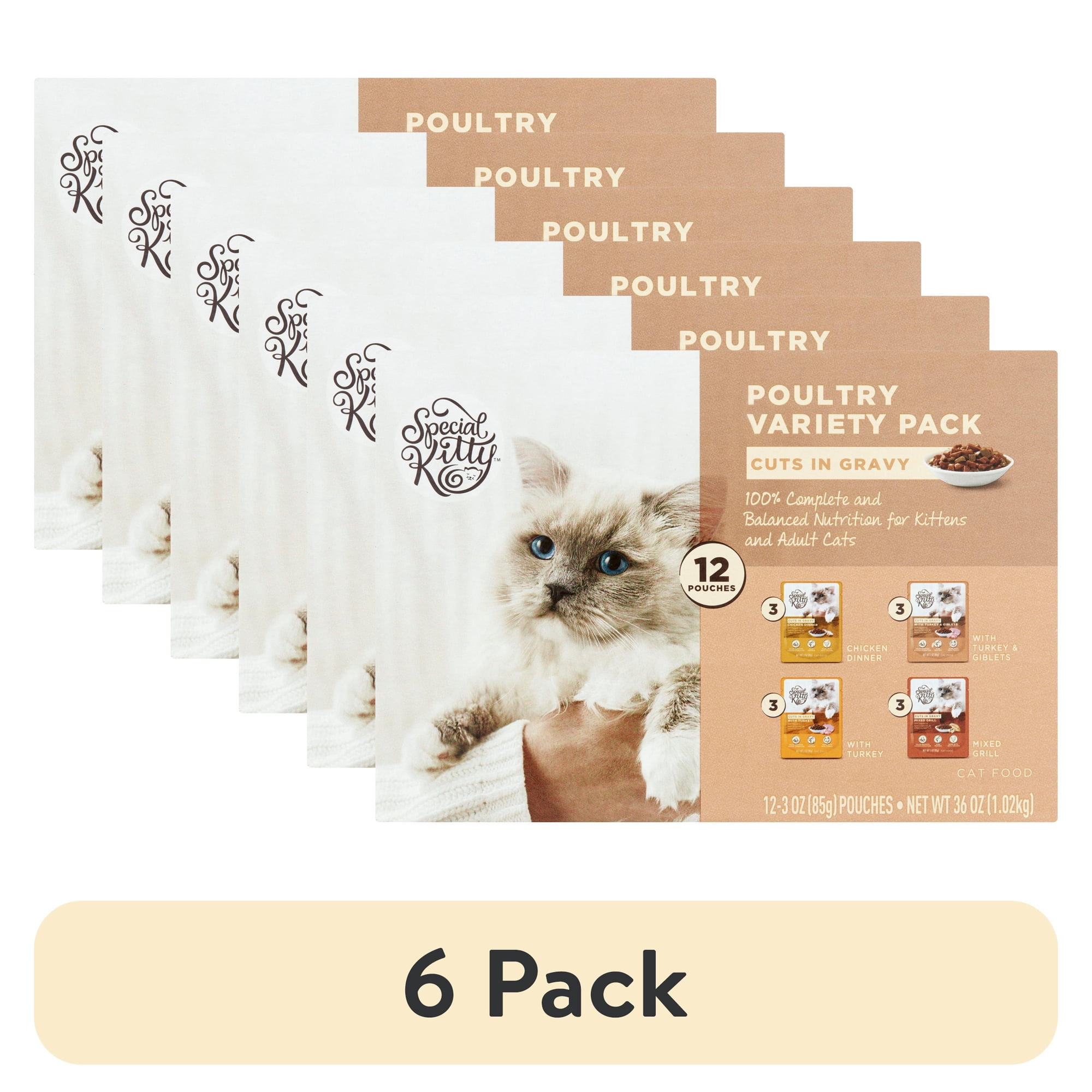 (6 pack) Special Kitty Chicken Dinner & Turkey & Giblets & Mixed Grill Cuts in Gravy Wet Cat Food Poultry Variety Pack 3 oz Pouches 12 Pack