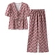 thumbnail image 2 of Conjunto de pantalón largo estampado para mujer, camisa de manga corta con cordones, pantalones informales, 2 piezas, verano 2024, 2 of 5