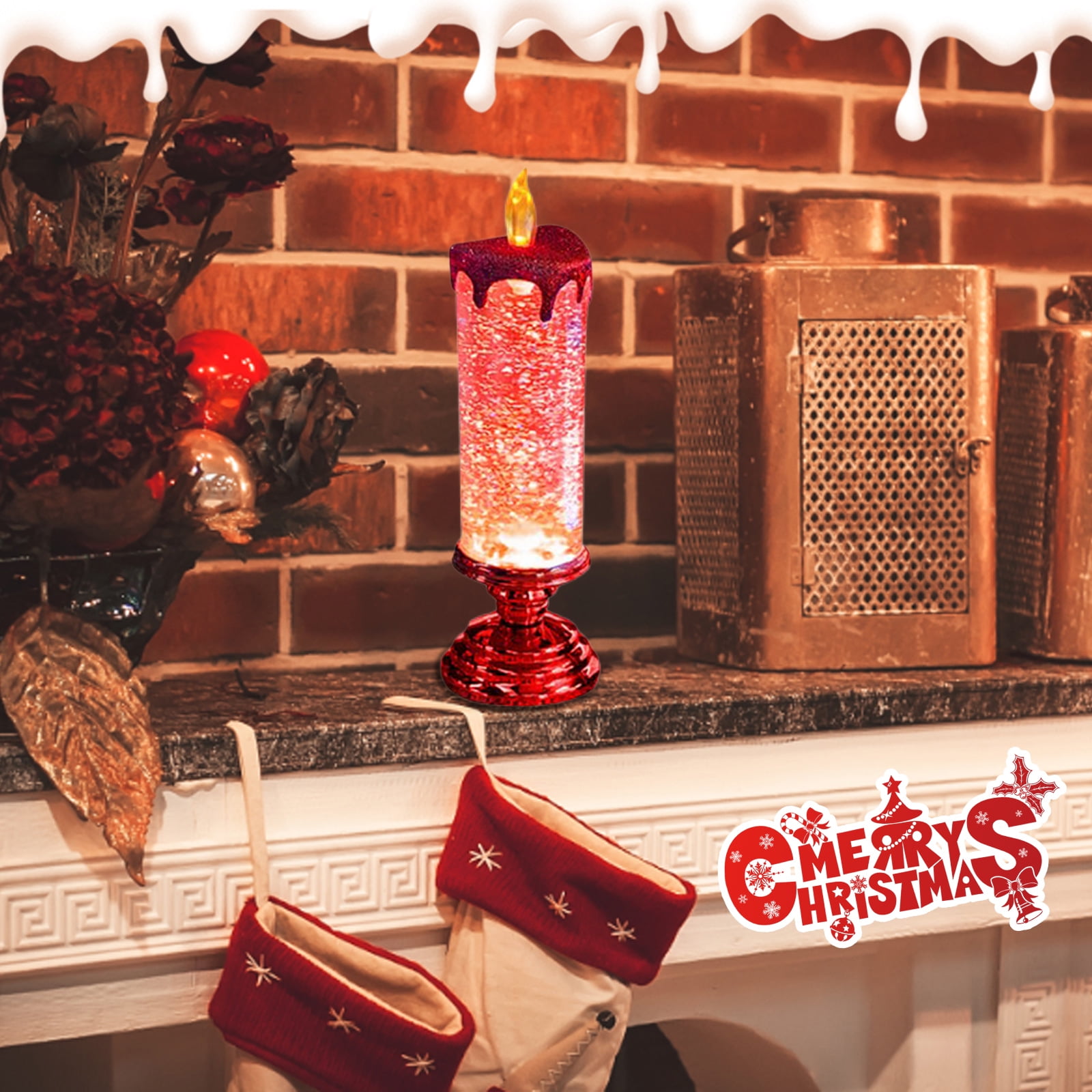 YFMHA 2pcs Flameless Christmas Candle Lights LED Crystal Candle Night