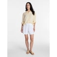 thumbnail image 3 of Time and Tru Women's Linen Blend Button Front Cropped Top with Long Sleeves, Sizes XS-XXXL, 3 of 6