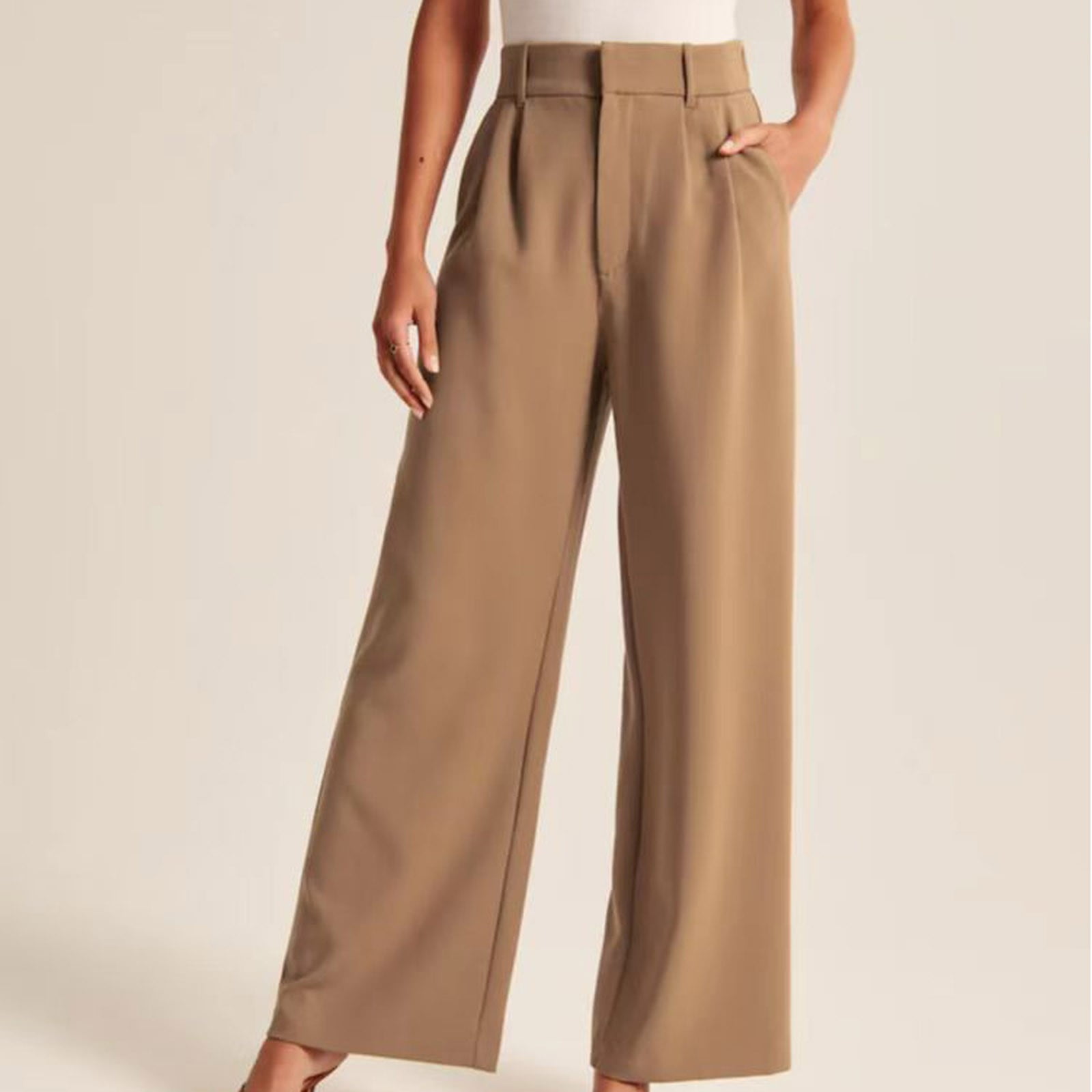 Reduce Price RYRJJ Wide Leg Pants for Women Work Business Casual High  Waisted Dress Pants Comfy Flowy Trousers Office(Khaki,S)
