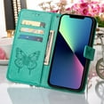 thumbnail image 6 of SaniMore Case for iPhone 14 Plus (6.7" 2022), PU Leather Luxury Embossed Butterfly Glitter Diamond [Wrist Strap & Card Slots & Flip Kickstand] Full-body Shockproof Wallet Cover, reen, 6 of 7