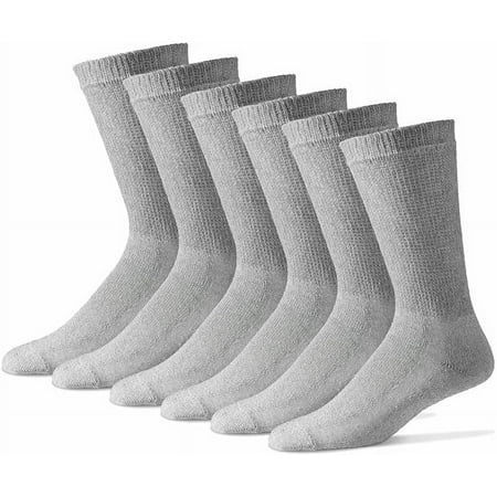 MDR Diabetic Socks Crew Length for Men and Women with Full Sole 3 Pairs Non-Binding Wide Top Comfort & Support Made in USA (10-13, Grey)