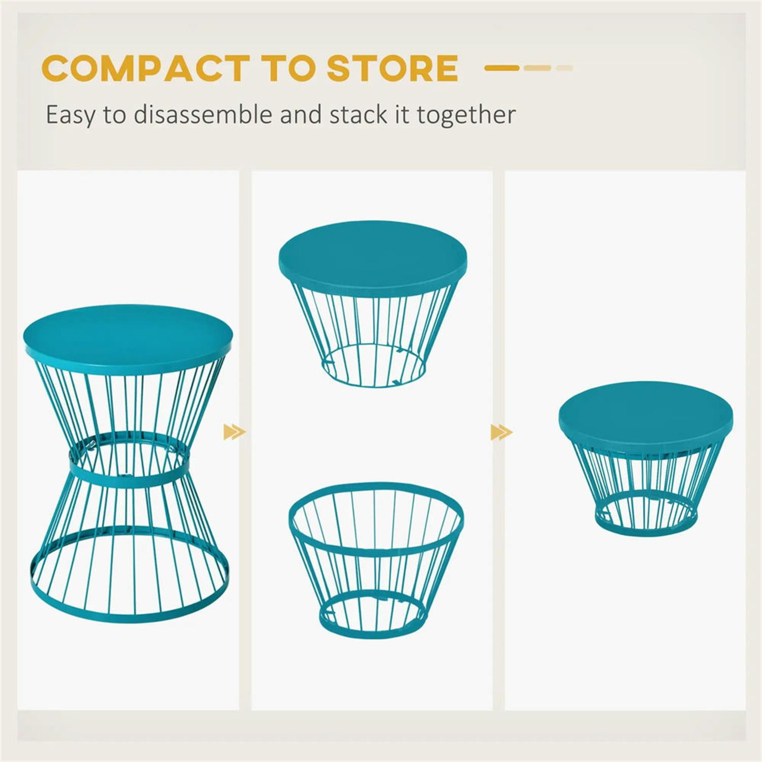 Demi Bonn 15" Steel Outdoor Side Table, Hourglass Design End Table for Patio & Indoor Use, Garden Accent Table, Blue