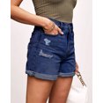 thumbnail image 3 of Necooer Women's Stretchy Denim Shorts Casual Rolled Hem Mid Waist Distressed Jean Shorts Ripped with Pockets, 3 of 8