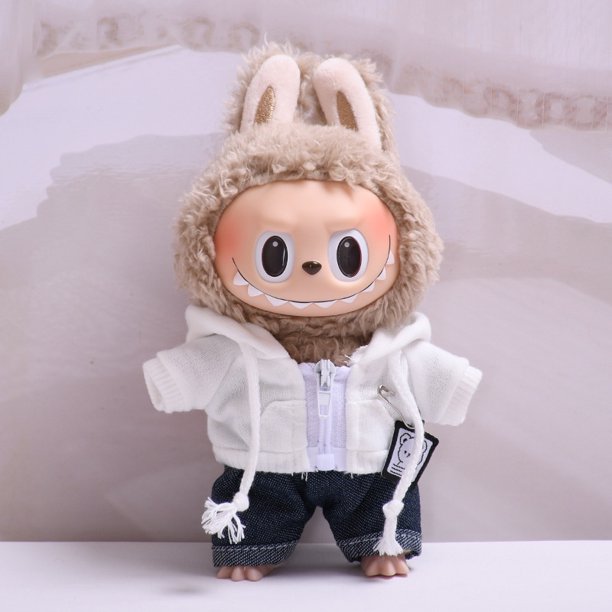 Labubu-ropa II Idol de 17cm para fiesta sentada, accesorios de traje de monstruo, ropa DIY, regalo para niños, Sudadera con capucha y pantalones vaqueros ED18H