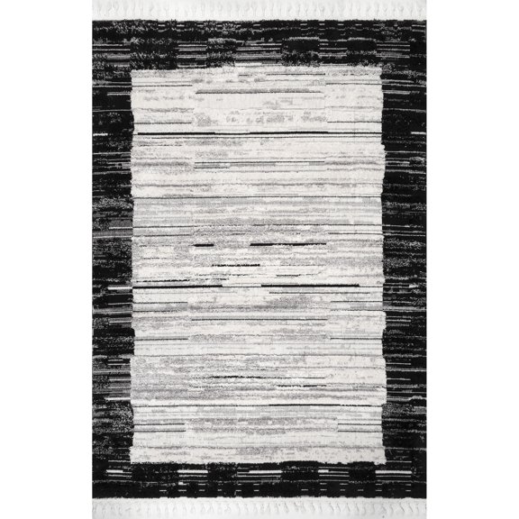 nuLOOM Carla Textured Bordered Tassel Area Rug, 7' 10" x 11', Black