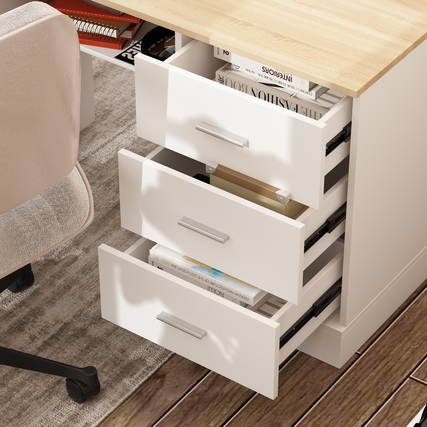 63" Electric Height Adjustable Standing Desk,Oak&White