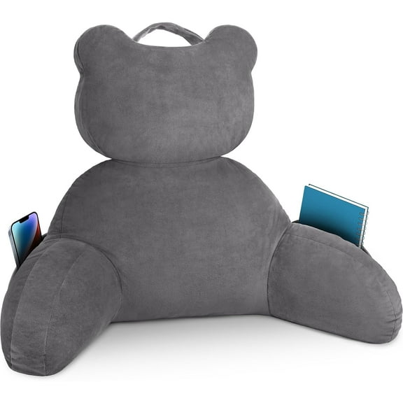 Reading Pillow, Back Pillow with Pockets for Bed Sitting Up, Large Reading Pillows for Sitting in Bed Adult, Back Pillow for Reading/Resting