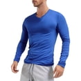 thumbnail image 3 of RUNQHUI T-Shirts pour Hommes Doux Micro Col en V Ajusté Manches Longues Respirant Extensible T-Shirts Bleu G, 3 of 5