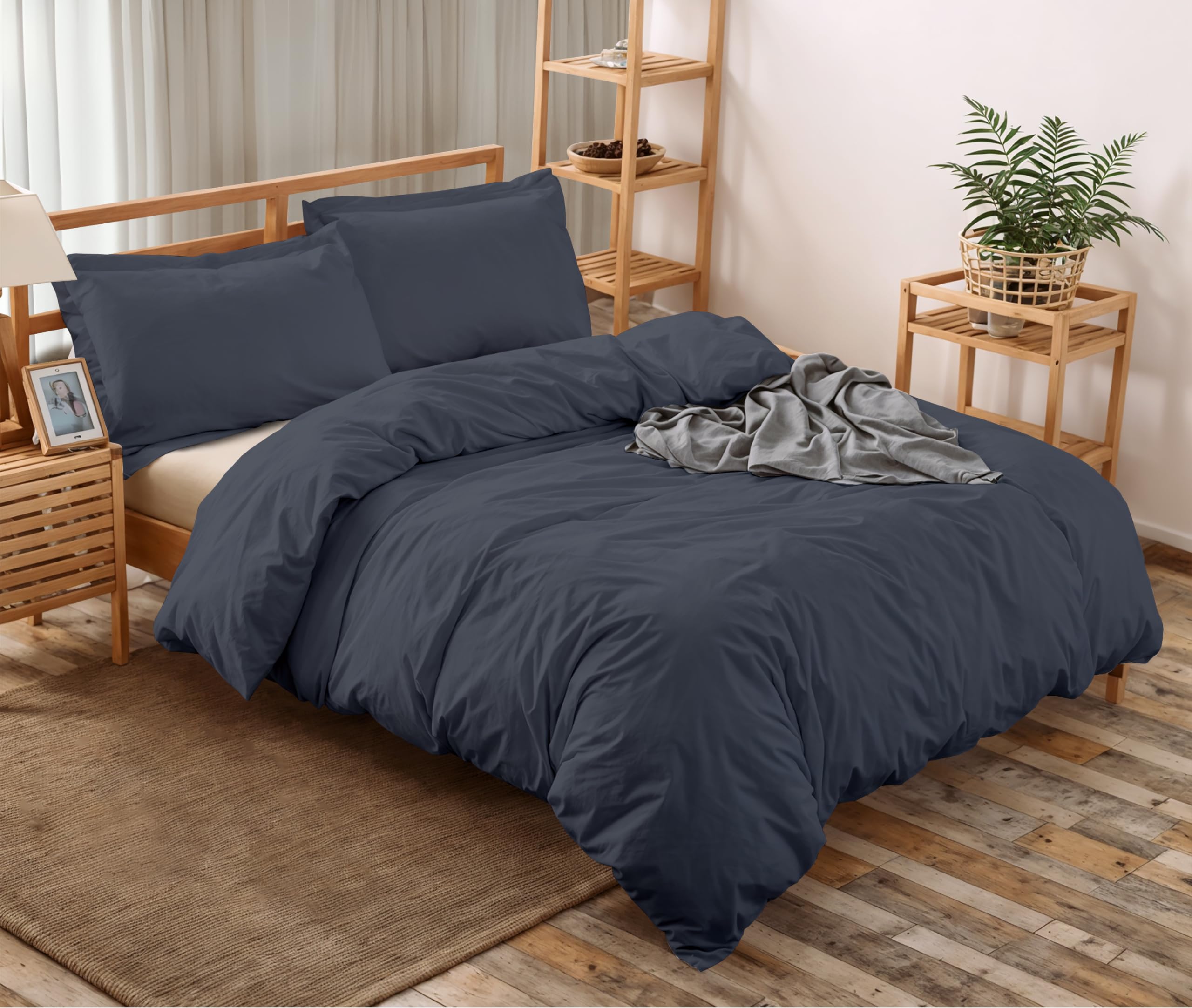 RUVANTI Dark Grey Duvet Cover Queen Size - Soft Egyptian Cotton Duvet Cover Set 3 Pieces with Button Closure, 1 Duvet Cover 92x96 inches and 2 Pillow Shams .