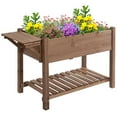 thumbnail image 1 of Outsunny Raised Garden Bed 8 Grids Brown Wood with Storage Shelf, 1 of 10