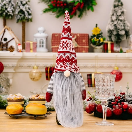 

Plush Gnomes Wine Bottle Topper Knitted Tomte Bottle Cover Gnome Wine Bags for Christmas New Year Decoration Party Table Gifts 2Set