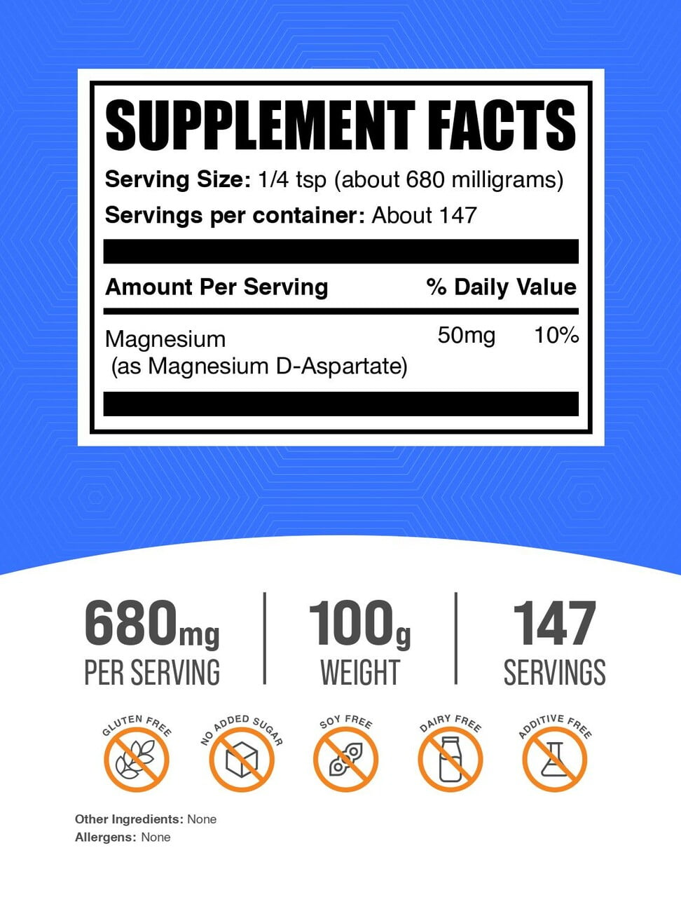 BulkSupplements Magnesium D-Aspartate Powder- 680mg per Serving - 100 Grams (3.5 oz) - 147 Servings