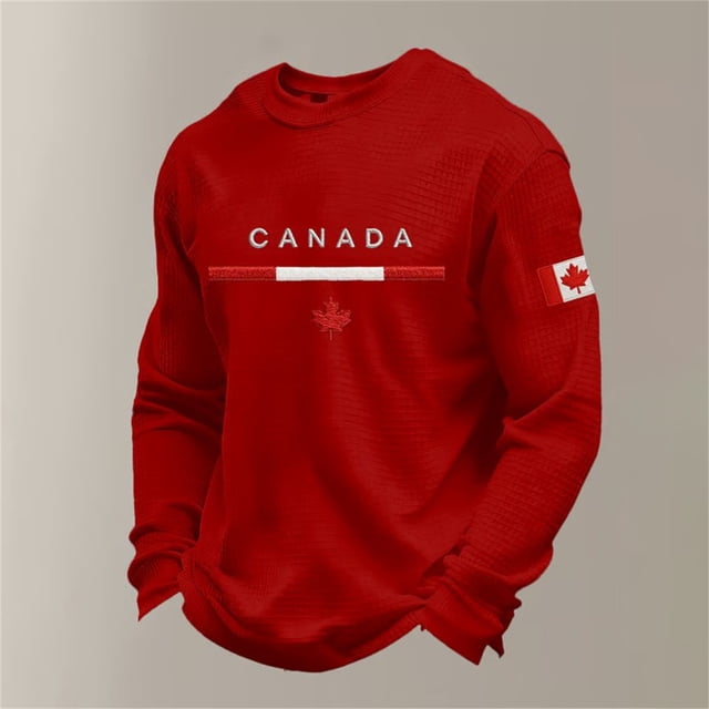 T-shirt en Tricot à Manches Longues pour Homme avec Graphique du Drapeau Canadien pour un Usage Quotidien Décontracté Haut à Col Rond Confortable pour l'Automne et l'Hiver