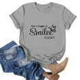 thumbnail image 4 of Gray Women's Short Sleeve T-shirt, Don'T Forget To Smilee Today Women'S Letter Printed Shirt Short Sleeve Round Neck T Shirt Fashion Top Lightweight Soft Casual Summer Clothing Clothes,Women's Short s, 4 of 5