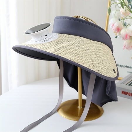 Hat With Fans Solar Power Cooling Hat Solar Powered Fan Hat Linen Knit Hat+Ribbon Solar Fan Hat Fishing Hat For Men Wide Brim Sun Hat with Solar Fan(White 18in)from ANMUYUM