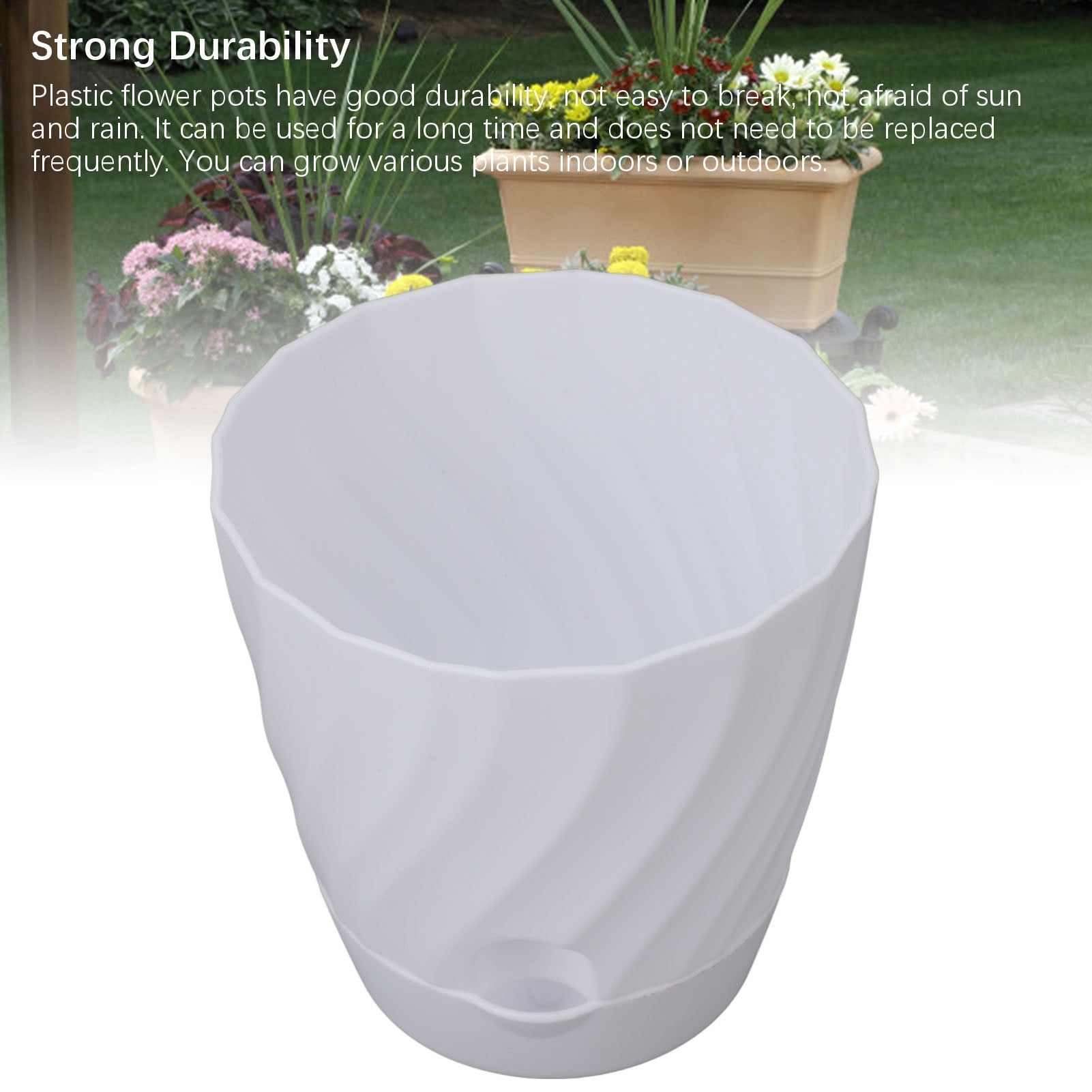 YAHHU 6pcs Plastic Flower Plant Pots Gardening Container with Drainage Holes for Home Balcony Garden, White, 4.8 inches / 12.2 cm