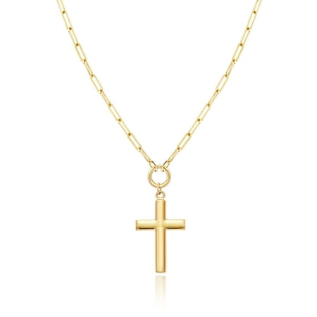 Jewelry Atelier Gold Filled Cross Necklaces – 14K Yellow Gold Filled Cross Pendant with Solid Clip Chain for Women and Men (Different Sizes and Styles with Extension/Adjustable Chain)