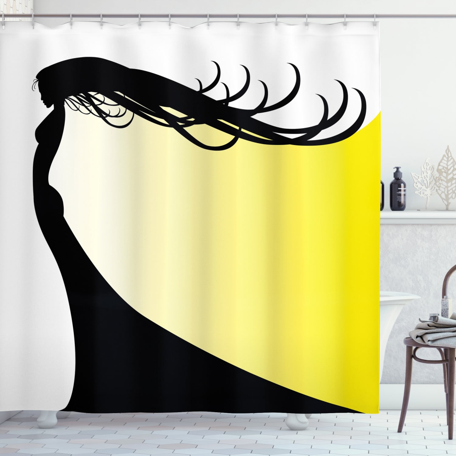 Silhouette Shower Curtain Whip Hair, Silhouette Shower Curtain