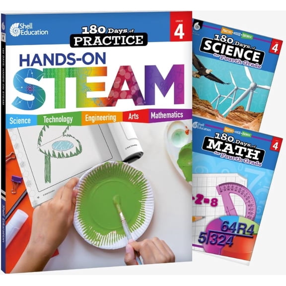 180 Days™: STEAM, Science, & Math Grade 4: 3-Book Set