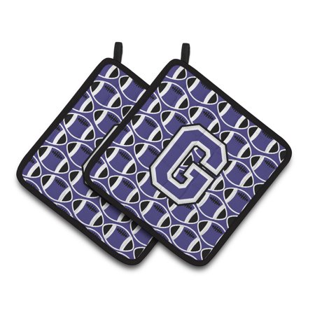 Letter G Football Purple and White Pair of Pot Holders