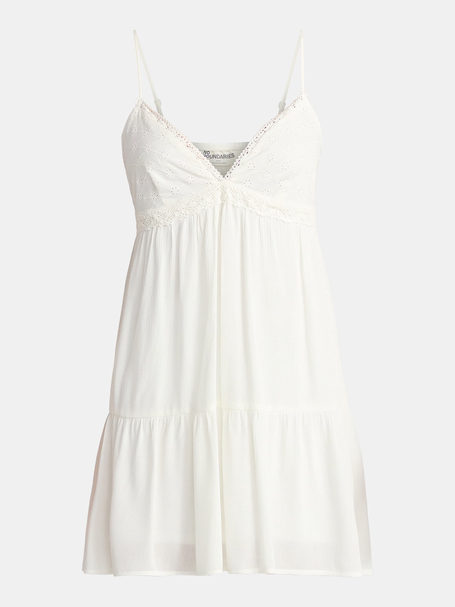 No Boundaries Woven Eyelet Mini Dress with Crochet Trim, Women's