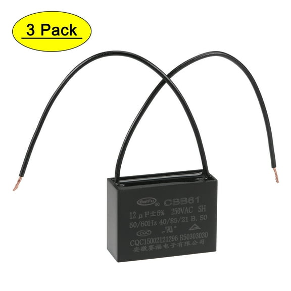 Uxcell 12uF 250V AC 2 Wires CBB61 Ceiling Fan Capacitors 3 Pack