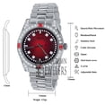 thumbnail image 6 of Mens Red Dial Simulated Diamond White Gold Tone 40mm Full Stainless Steel Watch, 6 of 8