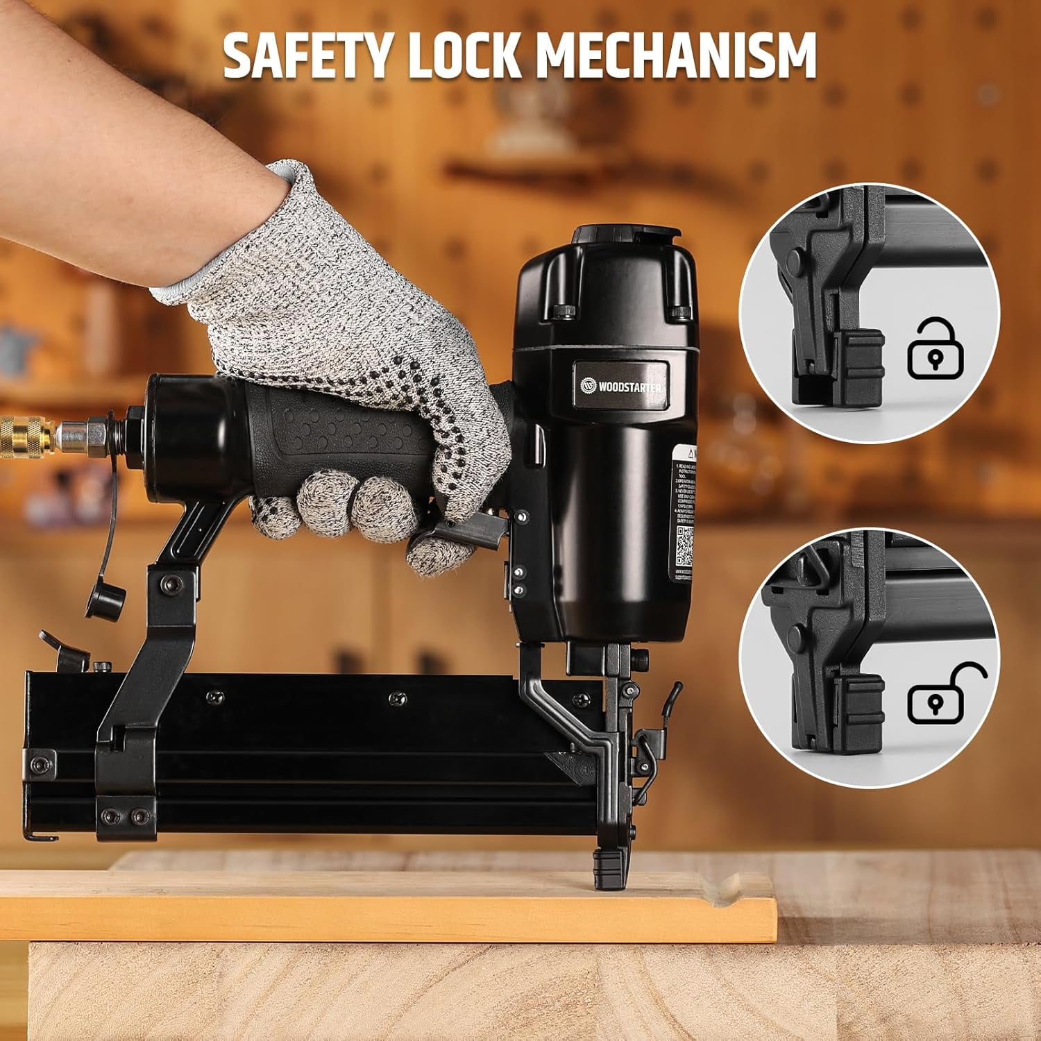 WOODSTARTER Pneumatic Brad Nailer, 18 Gauge 2 in 1 Air Brad Nail Gun and Staple Gun, compatible with 2-Inch Brad Nails and Crown 1-1/2 inch Staples, for Upholstery, DIY Project, Woodworking
