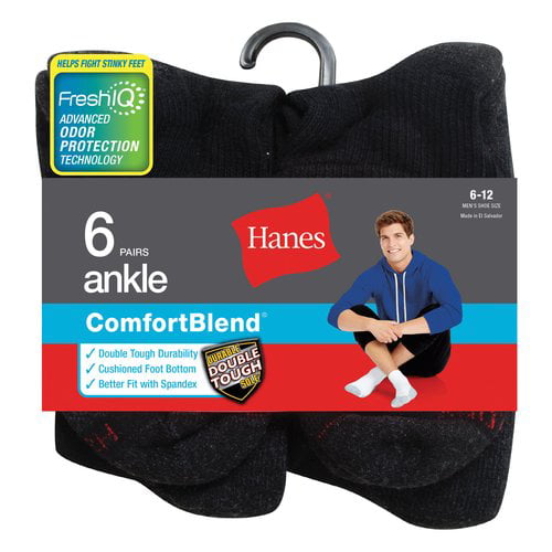 Hanes - Hanes Men's ComfortBlend Ankle Socks 6-Pack - Walmart.com ...