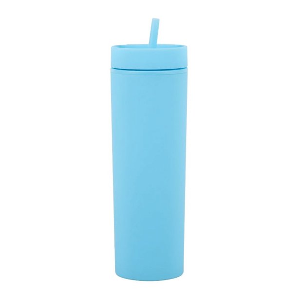 Vaso de plástico de doble capa de 16 oz, alto valor de color, gran capacidad, vaso para bebidas frías, recto, vaso con pajita para mujer