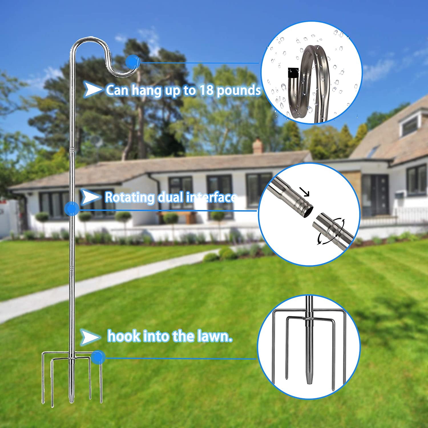 Bird Feeder Pole,30 to 46 inch Adjustable Shepherds Hook Heavy Duty 5 Prong Metal Hanger Hook Garden Plant Hooks for Wedding Decoration(1 Pack)